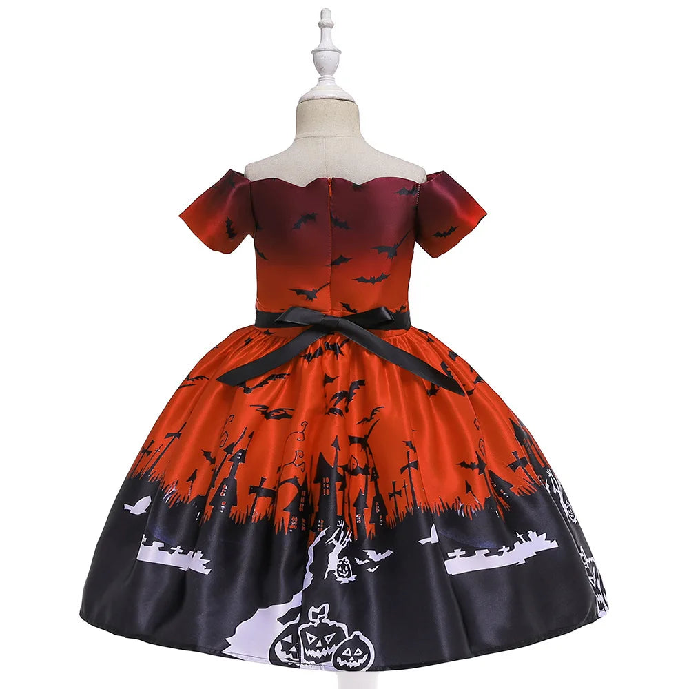 Vampire Pumpkin Print Halloween Costume for Kids Girls