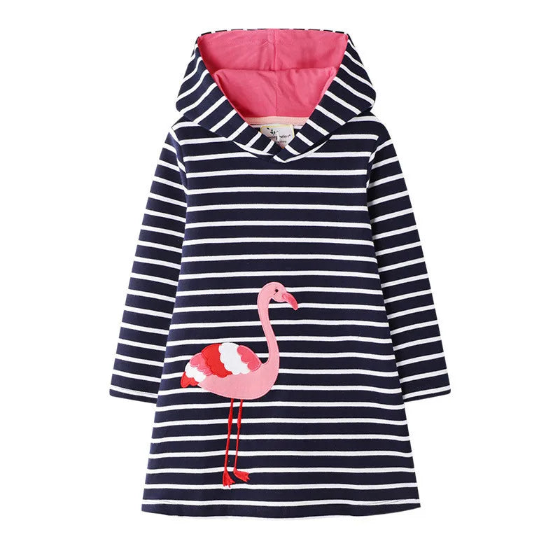 Kids Girls Long Sleeve Cartoon Design Hooded Dresses childrensterritory