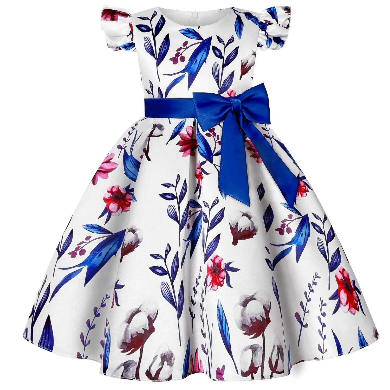 Flower Print Kids Girls Elegant Birthday Party Dresses childrensterritory