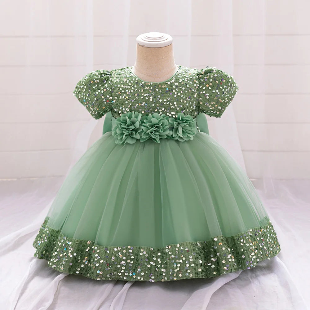 Baby Girl Sequin Lace Designed Fluffy Baptism, Birthday Dress