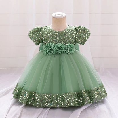 Baby Girl Sequin Lace Designed Fluffy Baptism, Birthday Dress