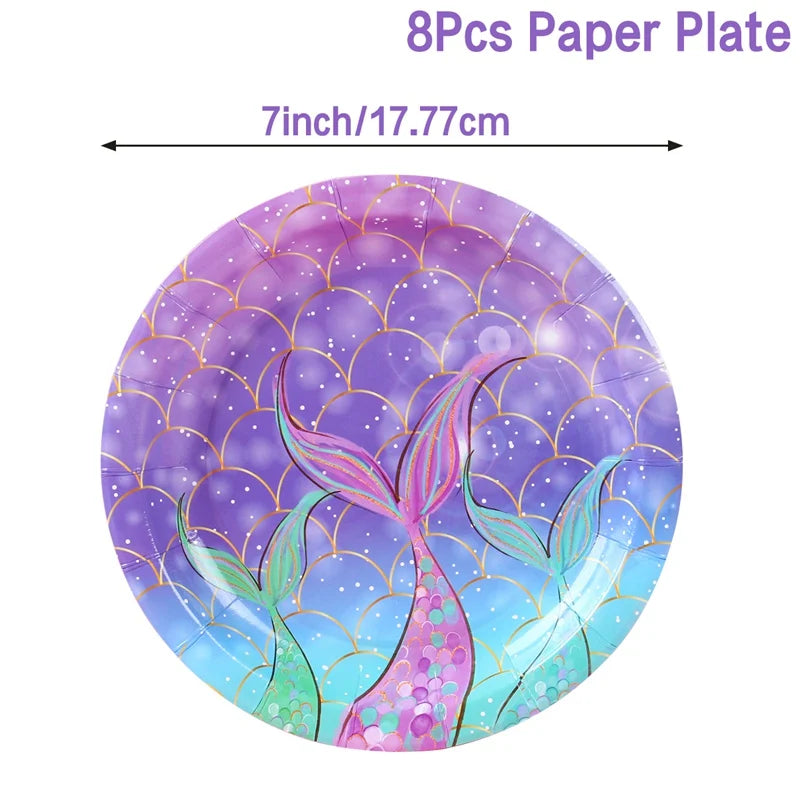 Mermaid-themed Kids Birthday Party Decorations and Tableware Set