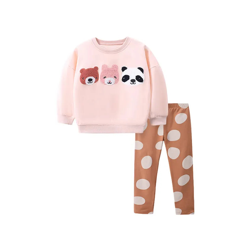 Kids Girls Soft Warm Cartoon Print Top and Printed Pant Set childrensterritory