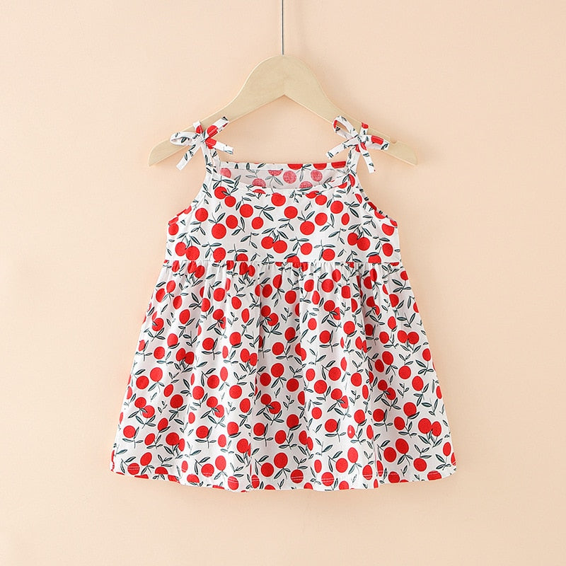 Floral Print Kids Girls Sleeveless Cotton Dresses childrensterritory