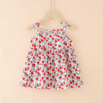 Floral Print Kids Girls Sleeveless Cotton Dresses childrensterritory