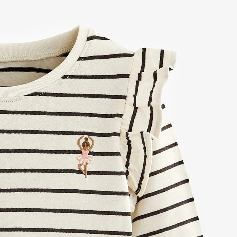 Round Neck Long Sleeves Cartoon Print Cotton Tops For Girls