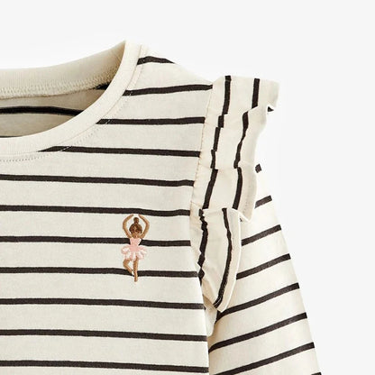 Round Neck Long Sleeves Cartoon Print Cotton Tops For Girls childrensterritory