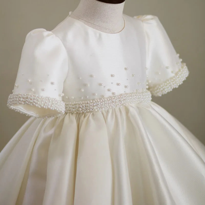 Kids Girls Luxury Pearls Design Princess Birthday Party Dress
