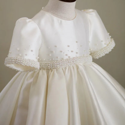 Kids Girls Luxury Pearls Design Princess Birthday Party Dress
