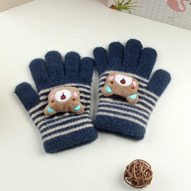 Kids Cartoon Design Furry Coral Fleece Short Gloves Mittens childrensterritory