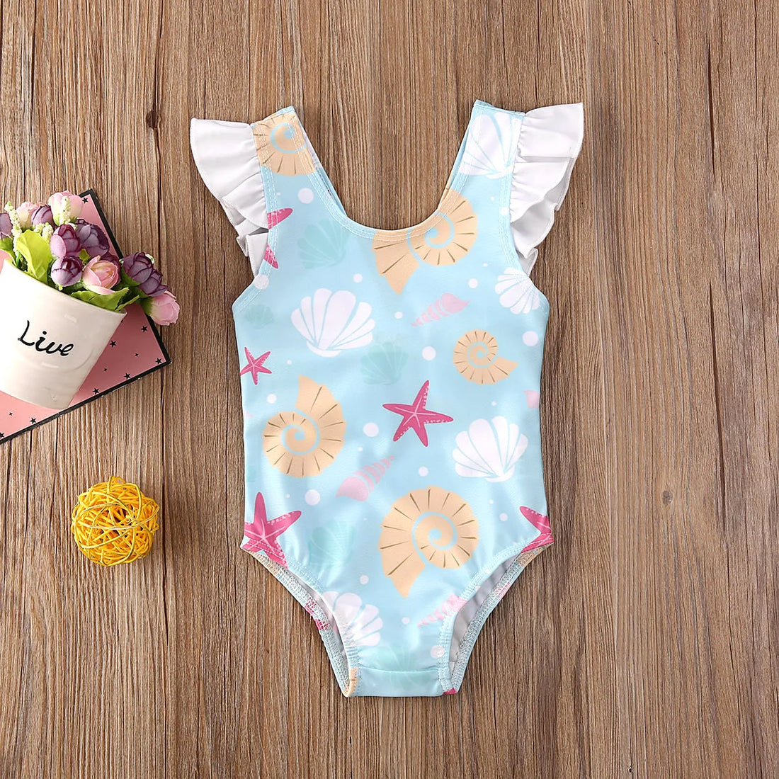 Baby Girls Shell Print Swimsuit Beachwear