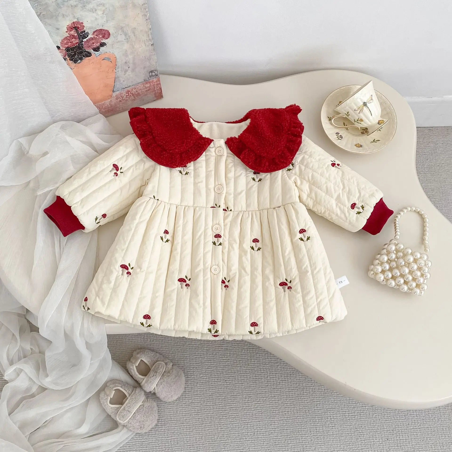Girls’ Embroidery Collar Design Warm Cute Dresses childrensterritory