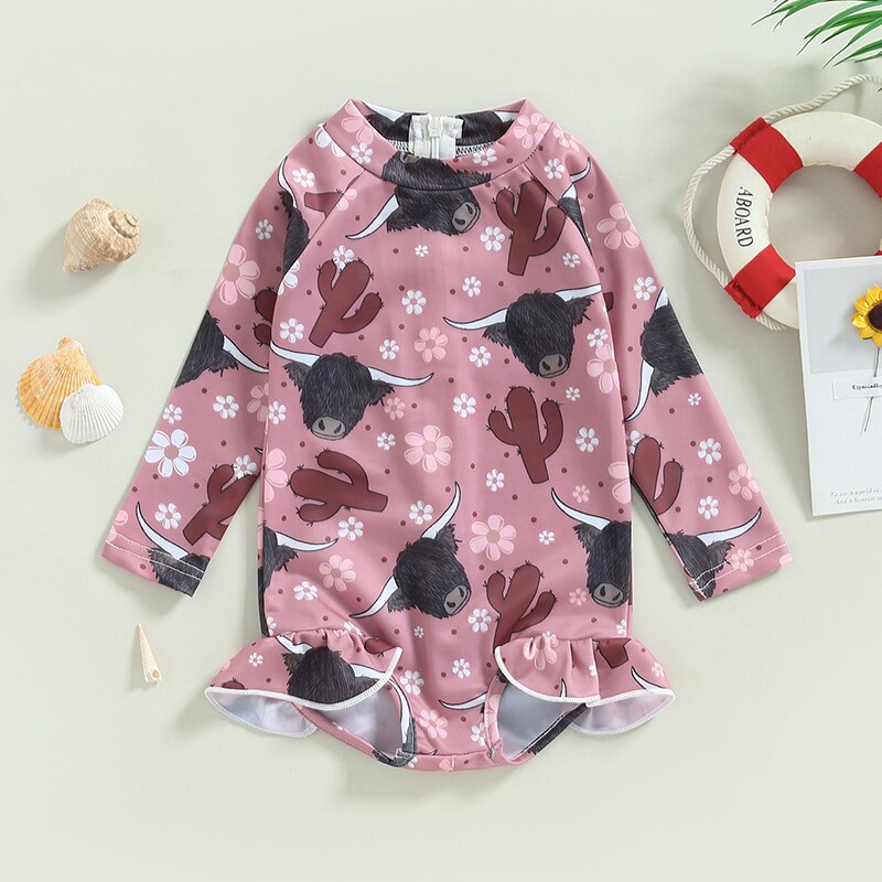 Kids Girls Long Sleeve Printed Bathing Suit/Swimwear childrensterritory