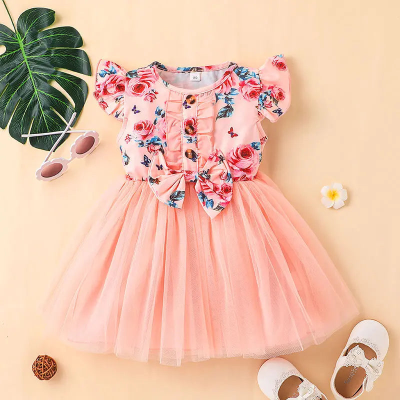 Infant Girls Floral Short Sleeve Gauze Dress