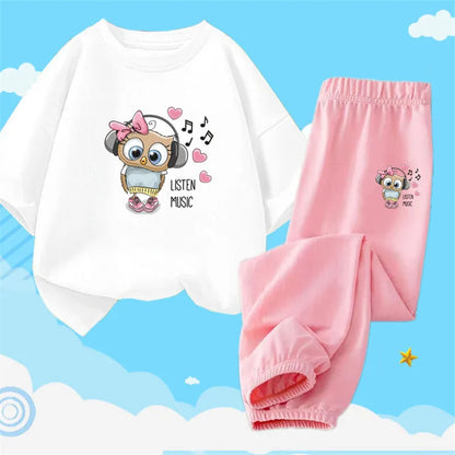 2pcs Kids Girls Cute Cartoon Print T-shirts + Pants Summer Outfit childrensterritory