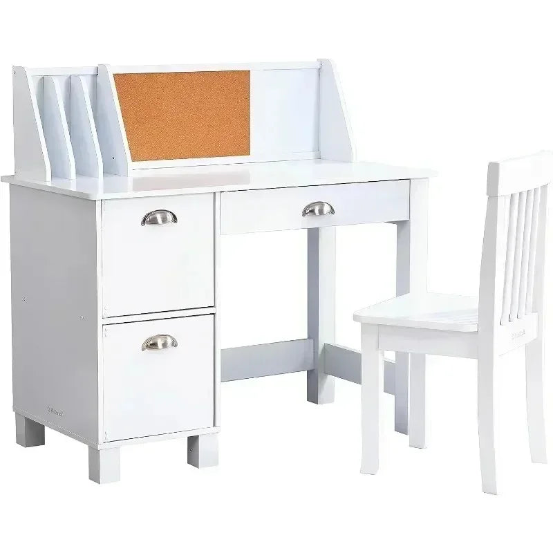 White Wooden Study Desk And Chair For Children childrensterritory