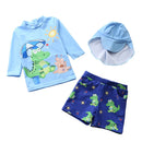 Kids Boys Cartoon Print 3pcs Surfing Beachwear With Cap childrensterritory