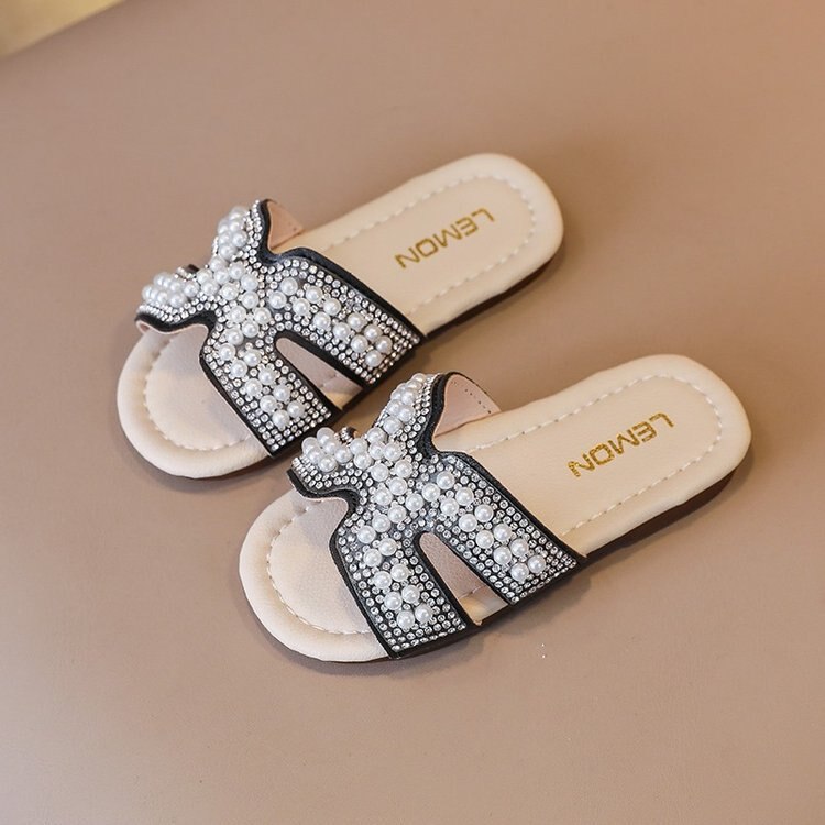 Classic Baby/Kids Girls Pearls Beading Summer Slippers