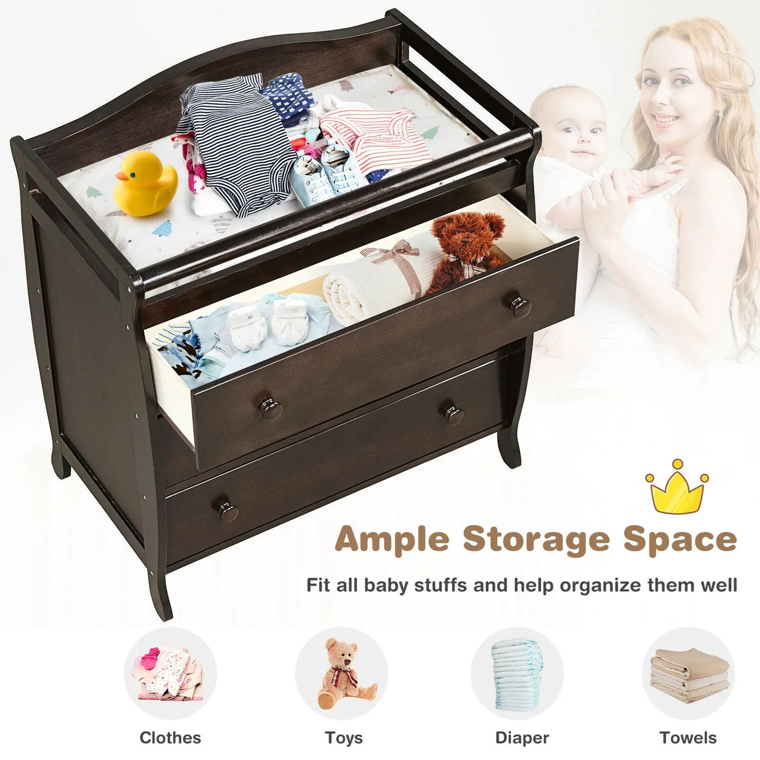 Baby/Infant  3 Drawer Diaper Changing Table w/ Safety Belt
