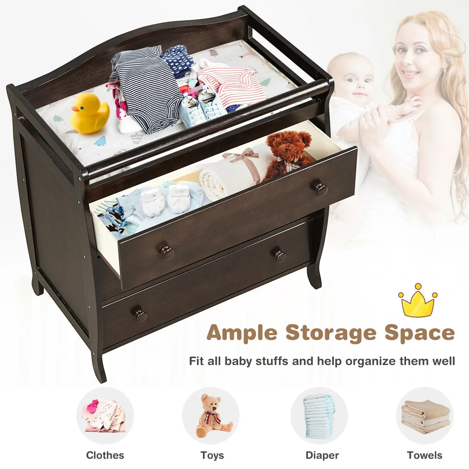 Baby/Infant  3 Drawer Diaper Changing Table w/ Safety Belt