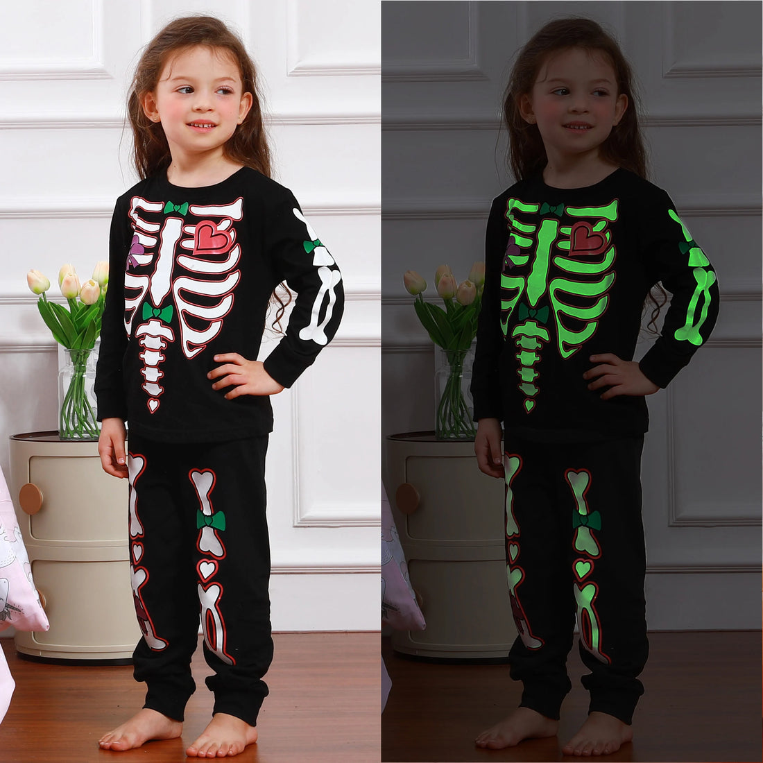 Kids Skeleton Glow in the Dark Costumes for Girls/Boys