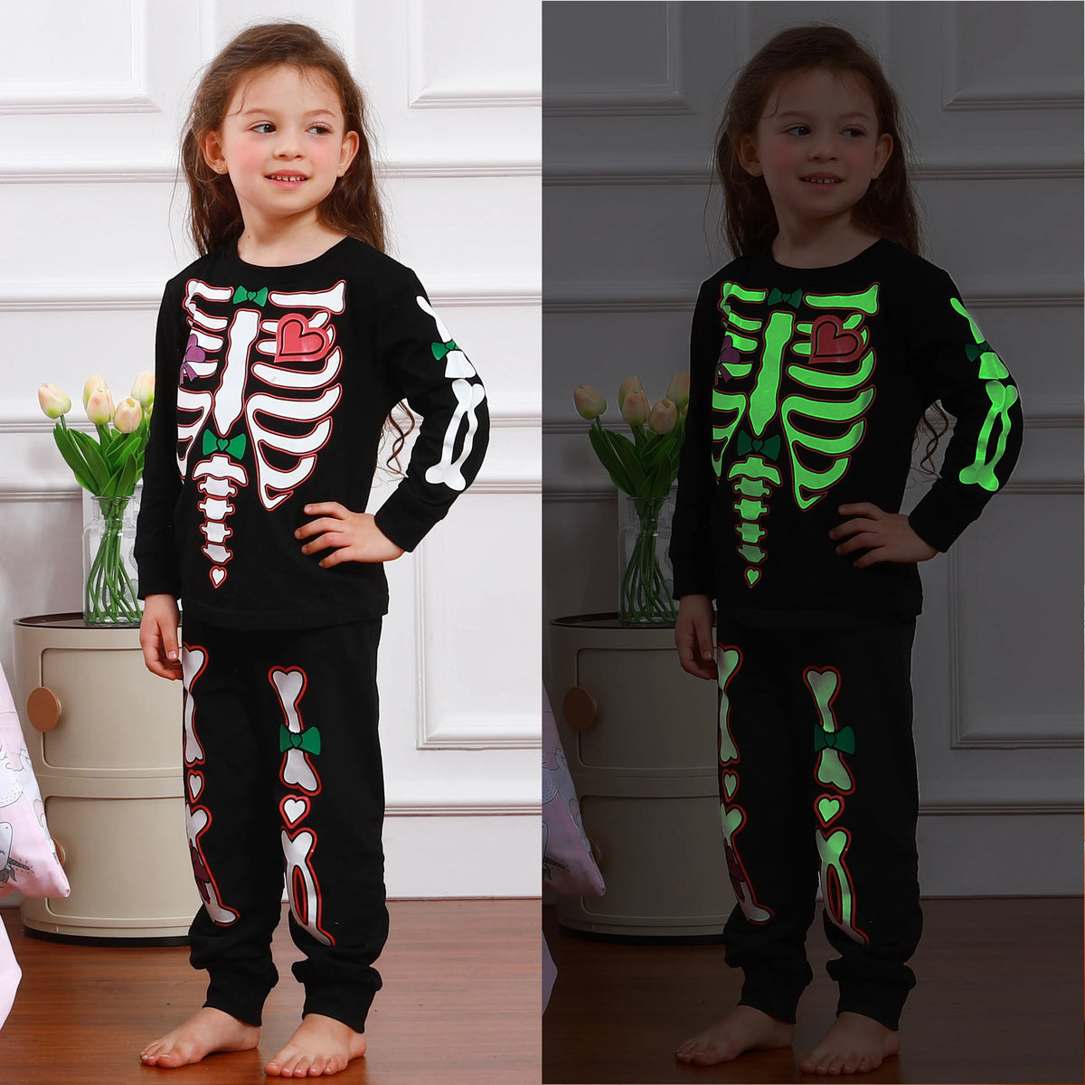 Kids Skeleton Glow in the Dark Costumes for Girls/Boys