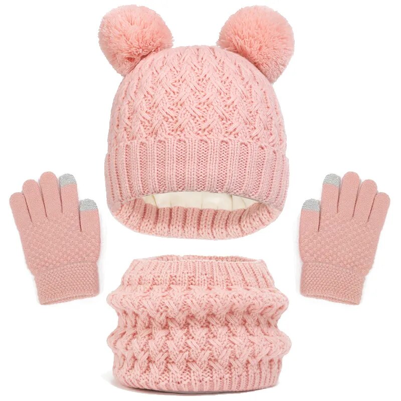 Thick Knitting Warm Baby/Kids Hat Gloves Scarf Set childrensterritory