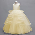 Girls' Solid Color Long Puff Evening Party Dresses childrensterritory