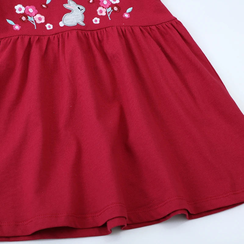 Little Girls Cartoon Flowers Rabbits Embroidered Dresses childrensterritory