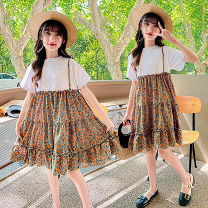Girls Floral Pattern Patchwork Summer Party Dress childrensterritory