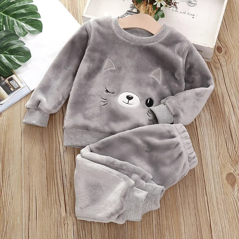 Girls Cartoon Design Long Sleeves Warm Clothing Set