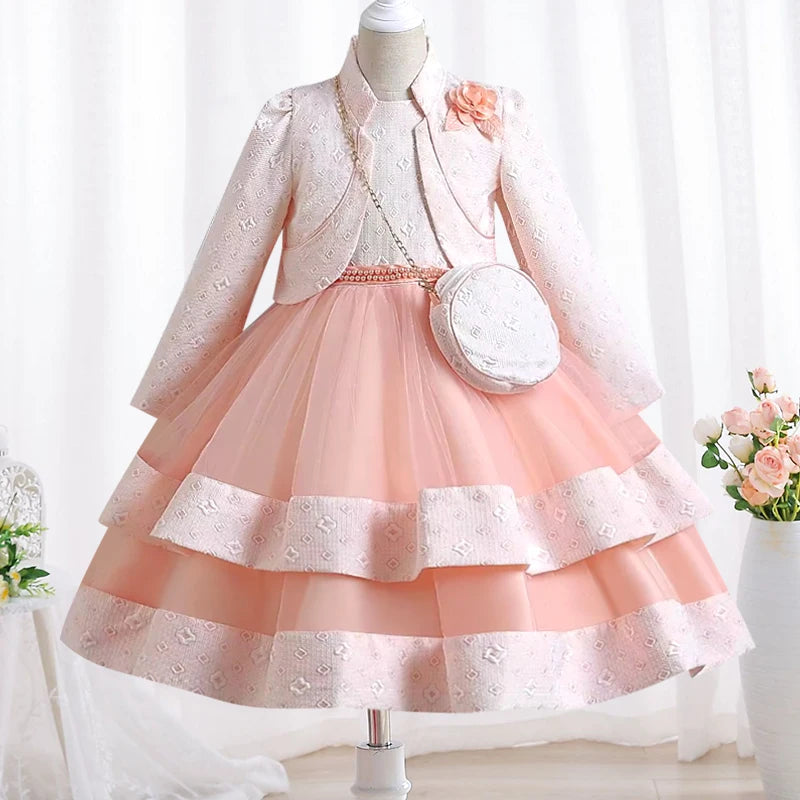 Elegant Long Sleeve Girls' Embroidery Flower Dresses