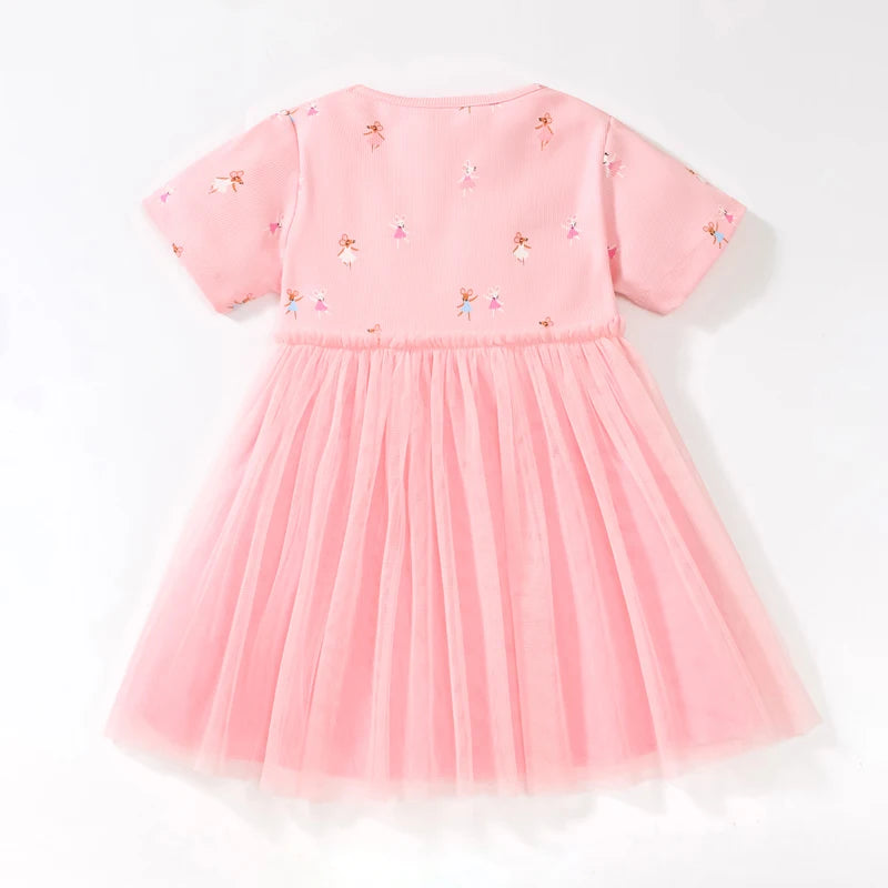Girls Pink Cartoon Print Summer Princess Dresses