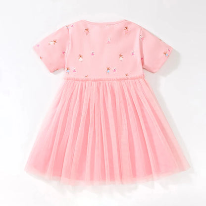 Girls Pink Cartoon Print Summer Princess Dresses childrensterritory