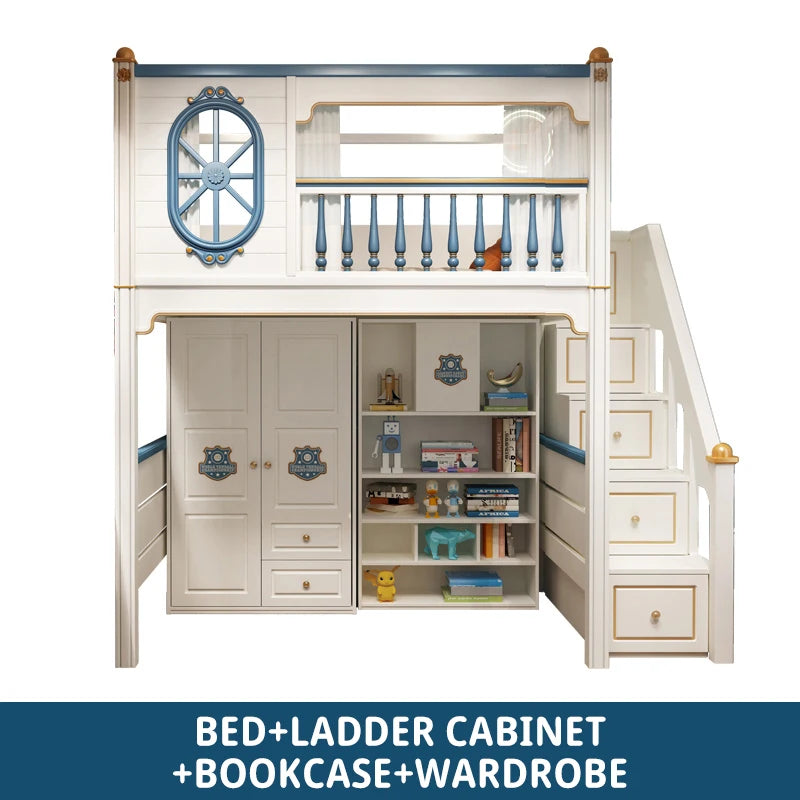 Kids Modren Bunk Bed with Bookcase and Wardrobe childrensterritory