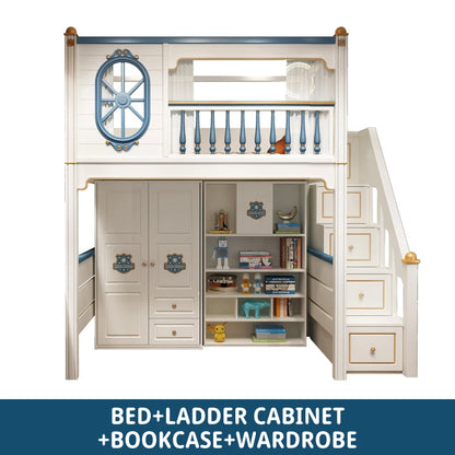 Kids Modren Bunk Bed with Bookcase and Wardrobe childrensterritory