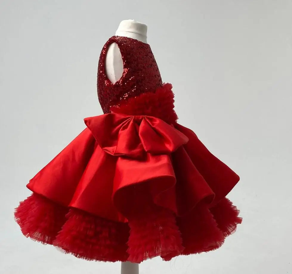 Jewel Neck Kids Girls Puffy Red Ruffles Pageant Birthday Dress childrensterritory