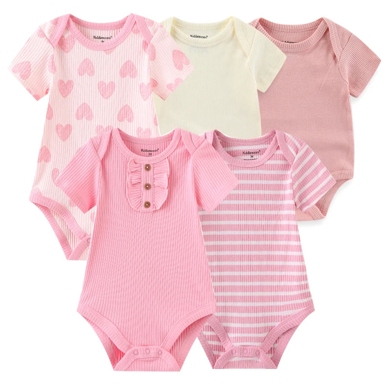 Cartoon Print Baby Girls Short Sleeve Cotton Romper Set