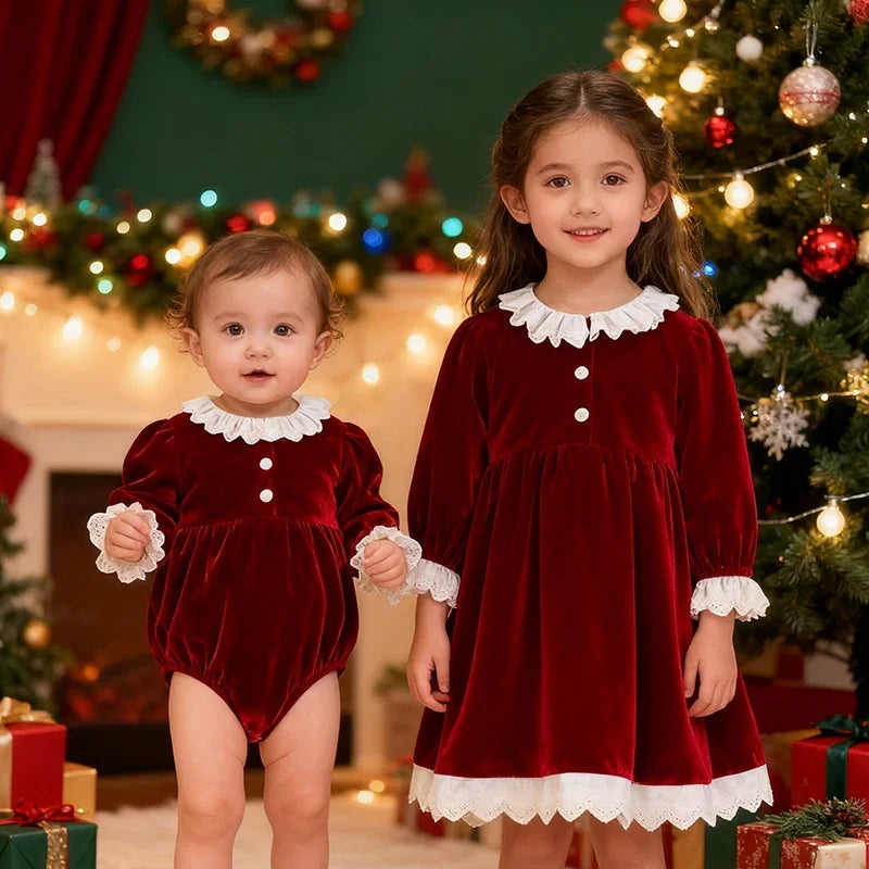 Baby Kids Long Sleeves Lace Design Christmas Party Costumes