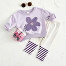 Baby Girls Flower Sweatshirt + Stripe Pants 2Pcs Outfit Set childrensterritory