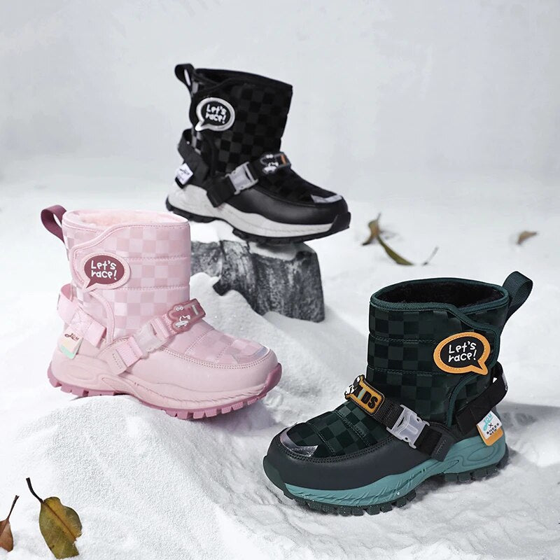 Kids Warm Plush Rubber Sole Outdoor Boots for Winter childrensterritory