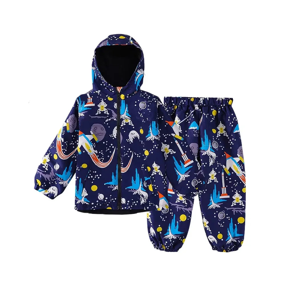 Kids' Long-Sleeved Printed Raincoat Suit