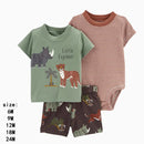 Baby Boys Cotton 3-Piece Short Bodysuit Set for Summer