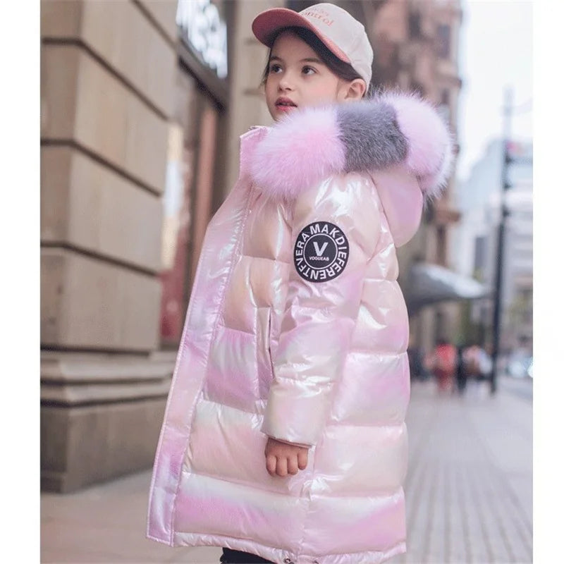 Kids Girls -30℃ Long Thick Warm Hooded Down Parkas childrensterritory
