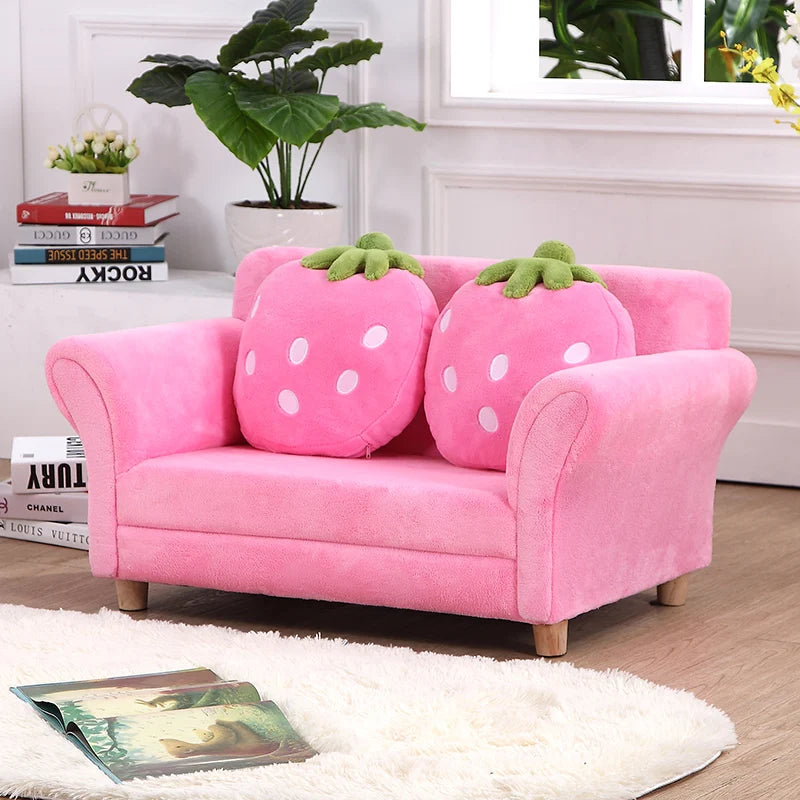 Kids Sofa Strawberry Designed Armrest Lounge Couch w/2 Pillow