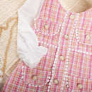 Little Girls' Plaid Lace Button Dress for Spring or Autumn childrensterritory