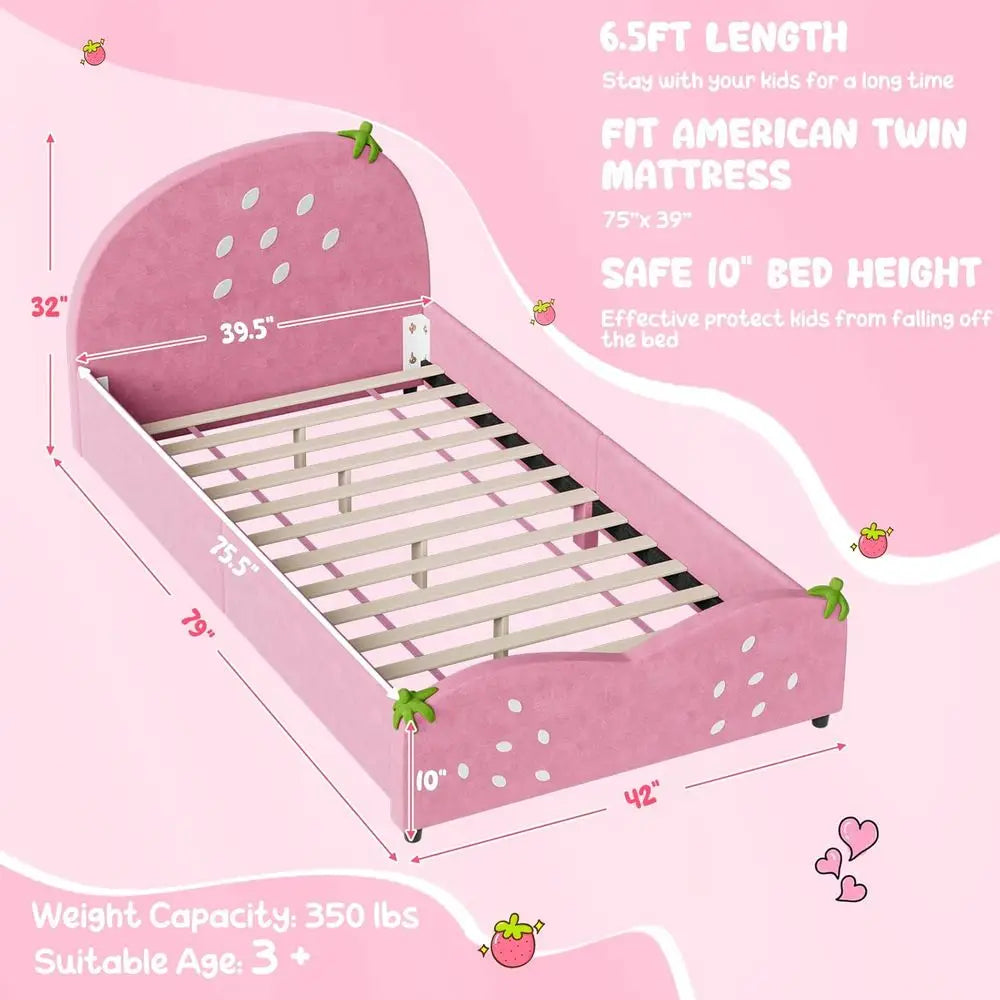 Kids Upholstered Platform Bed Berry Pattern