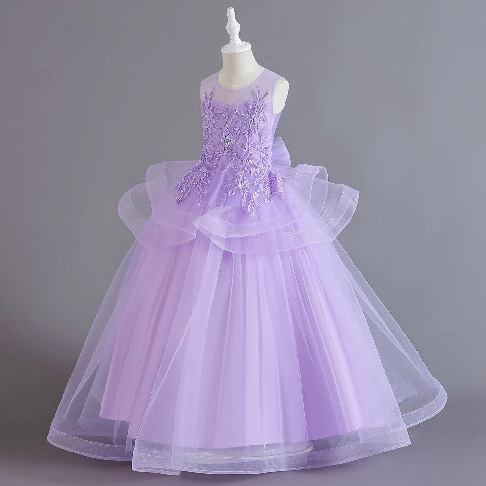 Sleeveless Flower Embroidery Princess Dresses For Girls childrensterritory