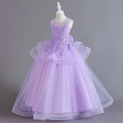 Sleeveless Flower Embroidery Princess Dresses For Girls childrensterritory