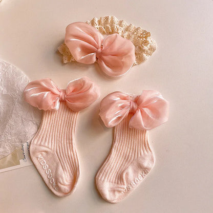 Bow Lace Design Baby Princess Cotton Socks and Headband Set